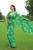 Chiffon Saree with Printed, Zari border work.