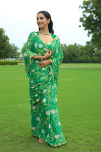 Chiffon Saree with Printed, Zari border work.