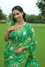 Chiffon Saree with Printed, Zari border work.