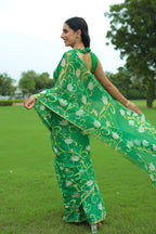 Chiffon Saree with Printed, Zari border work.