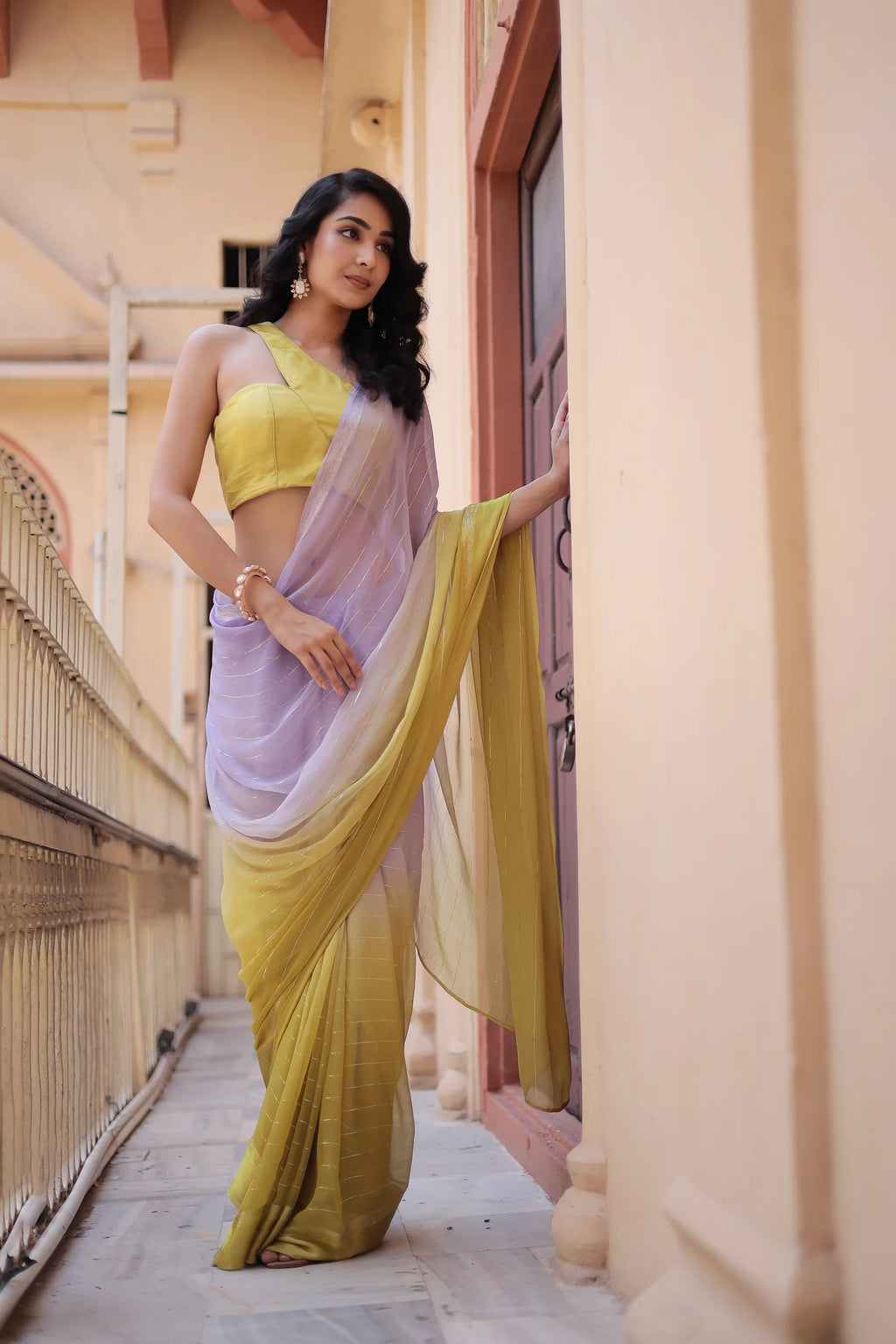 Ombre Chiffon Saree with Lurex work