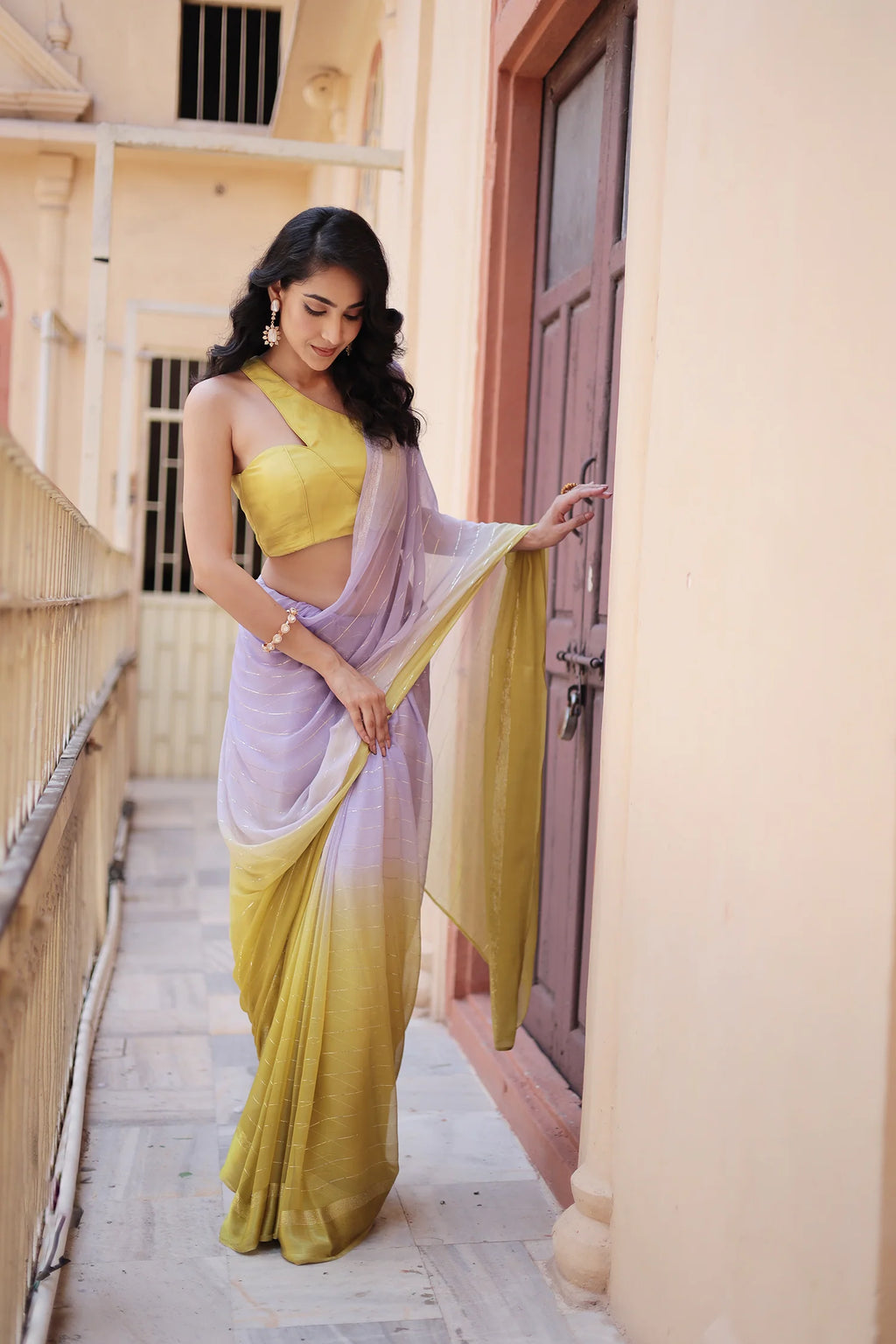 Ombre Chiffon Saree with Lurex work