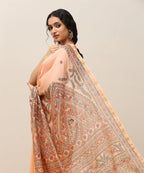 Peach Handloom Chanderi Handpainted Madhubani Saree With Traditional Motifs -Pre Order