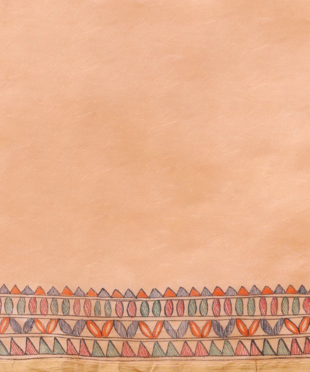 Peach Handloom Chanderi Handpainted Madhubani Saree With Traditional Motifs -Pre Order