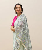 Pastel Green Handloom Chanderi Handpainted Madhubani Saree With Peacock Motifs - Pre Order