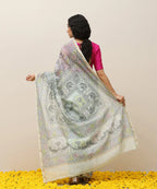 Pastel Green Handloom Chanderi Handpainted Madhubani Saree With Peacock Motifs - Pre Order