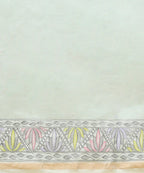 Pastel Green Handloom Chanderi Handpainted Madhubani Saree With Peacock Motifs - Pre Order